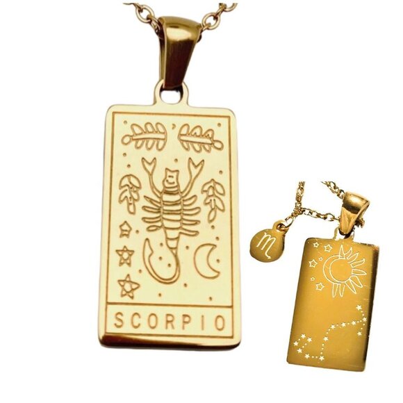 SCORPIO Gold Tone Stainless Steel Constellation Pendant Necklace - Picture 1 of 7